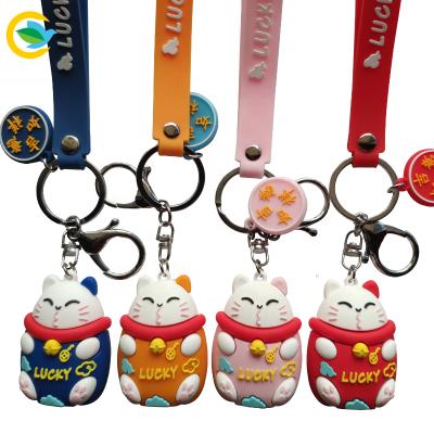 China Soft Hot Gifts Animal Lucky Cat Soft Key Chain Selling Feel Soft PVC Plastic Key Chain for sale