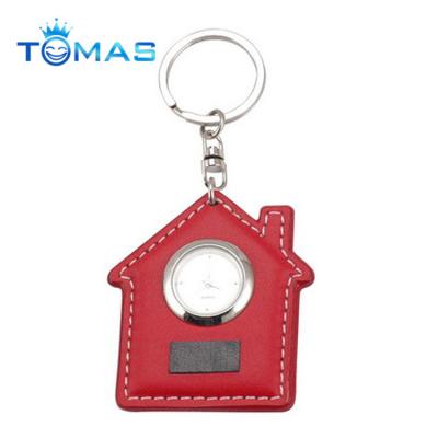 China Eco-Friendly Personalized House Shaped Leather Key Chain with Digital Watch for sale