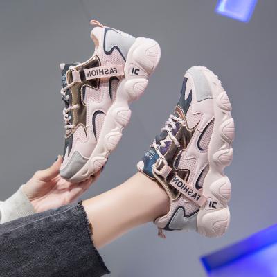 China 2020 Women's Reflective Thick Bottom Casual Shoes Fashion Trend Sneakers Female Sneaker Lace up Leisure Women Shoe Zapatillas mujer for sale