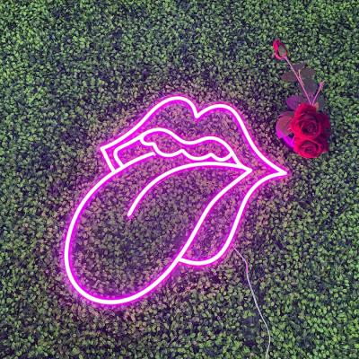 China Easy Installation Flex Led Tongue Neon Sign Wall Background Wall Decor Acrylic Club Easy Decoration Sexy Lips Led Neon Sign for sale