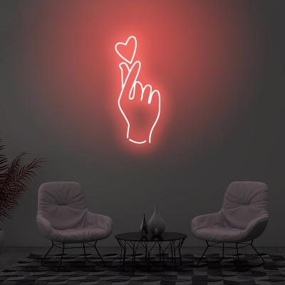 China Visual Art For Bar Wall Decoration Finger Heart Easy Installation Valentine's Day Heart Led Neon Sign Finger Heart Happy Birthday for sale