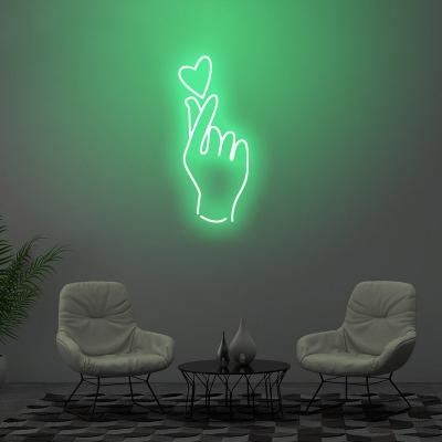 China Easy Installation Dropshipping Home Decoration Lighting Love Gesture Led Finger Heart Romantic Neon Sign Valentine's Day Gift for sale