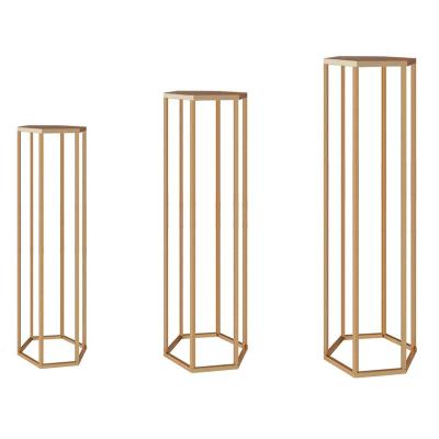 China Modern Set of 3 Metal Tall Gold Stand Pot Planter Corner Stand Flower Table End Display Gold Stand Plant Indoor H19/23/27