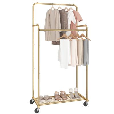 China Double Rod Single Rod Factory Direct Clothing Garment Rack Heavy Duty Roller Block Tending On Wheels Floor Standing for sale