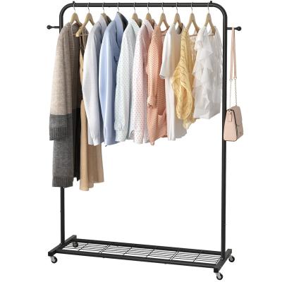 China Simple Factory Direct Clothes Rack on Wheels Coat Rack Rack with Bottom Mesh Storage Shelf Rolling Garment Rack for Hanging Clothes for sale