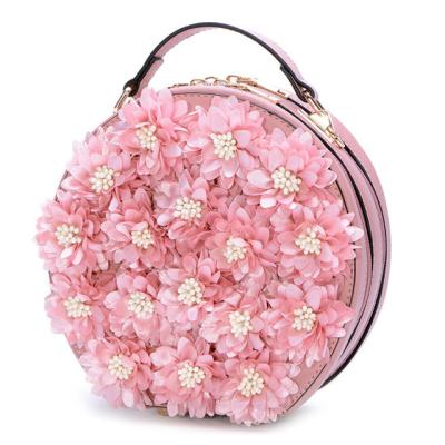 China 2019 new fashion small bag temperament round handbag one shoulder female cross-launched flower bag leisure shoulder handbags for sale