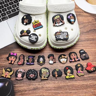 China Cool Customized PVC Clog Charm Dropshipping Color Women Shoe Decorations 2022 Black Girl Magic Mexican Shoe Charms for sale