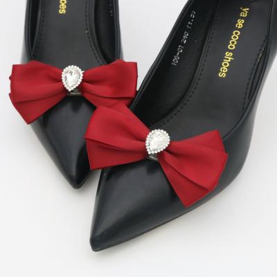 China Elegant Shoe Buckle Fashion Shoe Buckle Red Bowknot Ladies Shoe Decorations Accessories Alloy Fashion Shoe Charms for sale