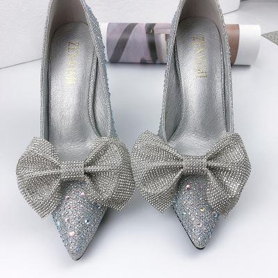 China Shoe Buckle Ladies High Heel Fashion Bling Bow Shoe Accessories Decorations 2Pcs Pairs Rhinestone Shoe Bling Charms for sale