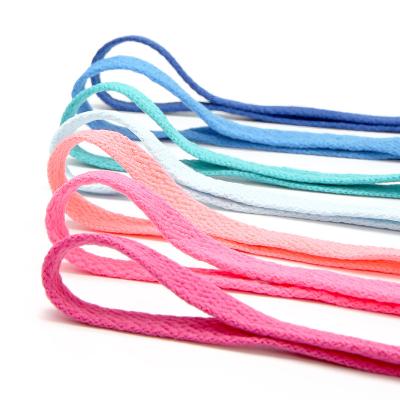 China Multifunctional wholesale hooded shoe lace flat rope high quality sneaker laces 57 color shoe laces 8 mm wide aj flat custom laces for sale