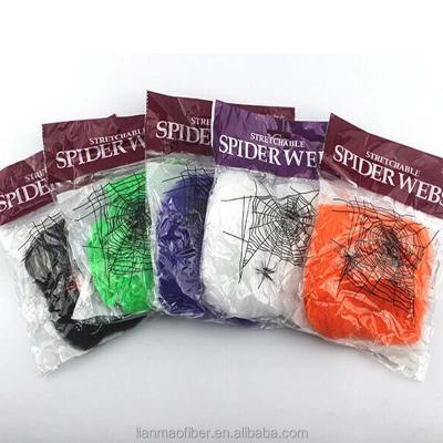 China Micro 60G Polyester Fiber With 4 Spiders Halloween Spider Web Stretch Spider Web With Spiders for sale