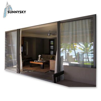 China Waterproof Exterior Triple Track Sound Insulation and Sliding Aluminum Glass Door with USA and Japan Standard for sale