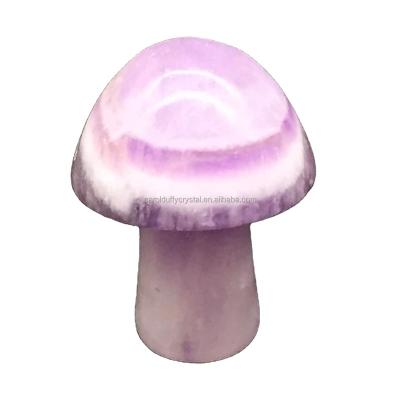 China Europe Hot Sale Natura Chevron Amethyst Quartz Carved Crystal Mini Mushroom Healing Decorate for sale