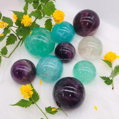 China Wholesale Natural Green Europe Rainbow Purple Quartz Fluorite Crystal Sphere Reiki Ball For Decoration for sale