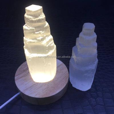 China Wholesale Natural Crystal Wands Towers Folk Crafts Europe Gypsum Selenite Wand Lamps For Spiritu for sale