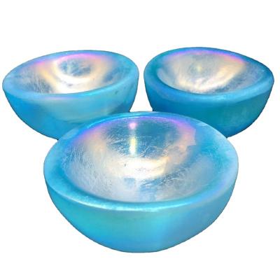 China Europe Hot Selling Stone Plating Aura Selenite Bowl Healing Stone Crystal Gypsum Bowl Decoration for sale