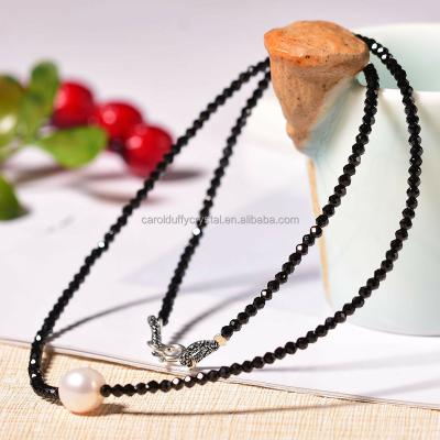 China Natural Black Spinel Pearl 2mm&Freshwater S925 Silver Choker Women Necklace Gift From Europe for sale