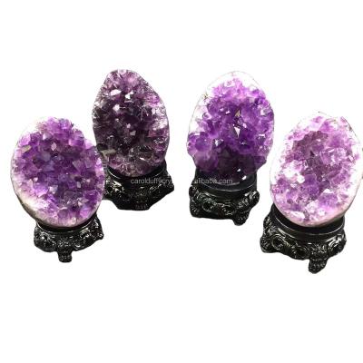 China Wholesale Natural Raw Purple Quartz Crystal Amethyst Geode Cluster Egg from Europe for Decoration for sale