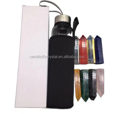 China Wholesale Europe Natural Crystal Elixir Bottle With Crystal Point Healing Obelisk Wand Energy Bottle Gift for sale