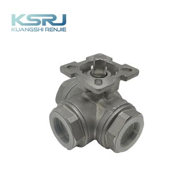 China KSRJ CF8 1000WOG 3 Way T Type Internal Thread Water Flow Control 316 Stainless Steal Ball Valve Pneumatic Solenoid Valve for sale