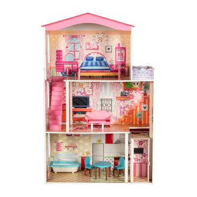 China Age 3-8 Years New Fashion Children Kids Large Wooden Princess Doll House Toy Set Girls Furniture 13pcs Girls for sale