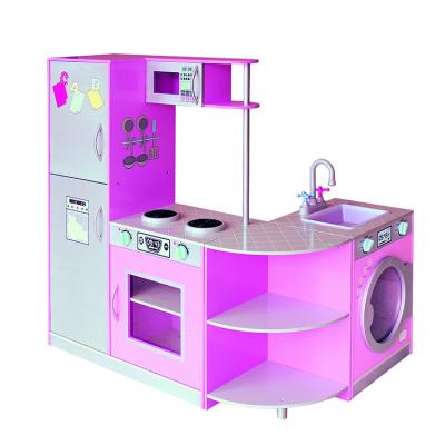 China Manufacturer Custom Children Kids Deluxe Girls Baking Pretend Play Pink Wooden Kitchen Toys Large Set for sale