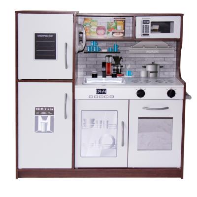 China Luxury High Quality Classic Home Fridge Sink Cooking Real Big Big Wooden Play Kitchen Toys Set For Kid for sale