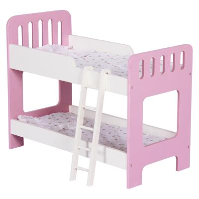 China Cheap New Arrival Age 3-8 Years Pretend Furniture Pink Wooden Double Bunk Doll Bed Toys Set for sale