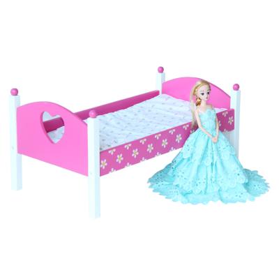 China New Fashion Cute Custom Age 3-8 Years Pretend Pink Mini Baby Doll Bed Wooden Miniature Play Furniture for sale