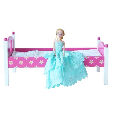 China Fashionable Custom Made Age 3-8 Years Pretend Play Wooden Furniture Simple Sleeping Doll Bed Toys for sale