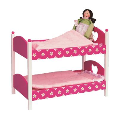 China Hot Selling Pink Rosebud Doll House Wooden Furniture Age 3-8 Years Old 1 12 Ladder Bunk Bed Toy For 18 Dolls for sale