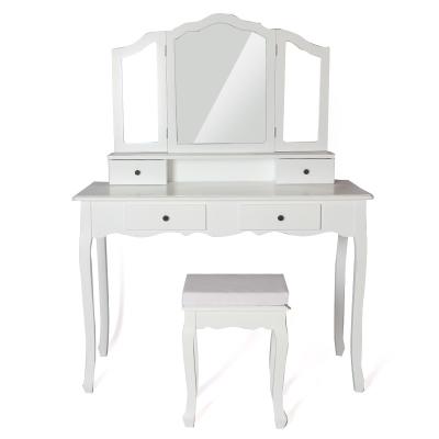 China Custom Modern Designer Adults Bedroom White Wooden Makeup Mirrored Dressing Table With Mirror And Stool for sale