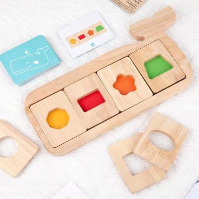 China Educational Wooden Geometric Board Color Selection Whale Color Knowledge Teaching Aids Kids Jigsaw Puzzle Toys for sale