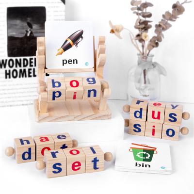 China Educational Toys Children Wooden 3D Deer Rotating English Letters Express Cube Game Card Magic Cognitive Toys for sale