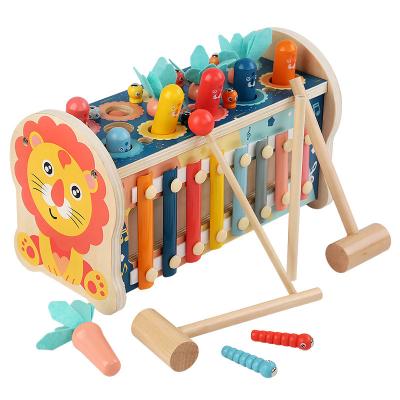 China New style children's educational wooden toy cartoon lion multi-function piano knocking catching insects and knocking mole game toys for sale