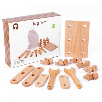 China Role Playing New Children's Toys 2022 Role Play Beech Solid Wood Repair Tool Toy Set Simulation Tool Kit Wooden Toys for sale