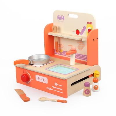 China Role playing toys new style baby play house simulation cooking kitchen toy wooden orange folding stove cooktop toys for sale