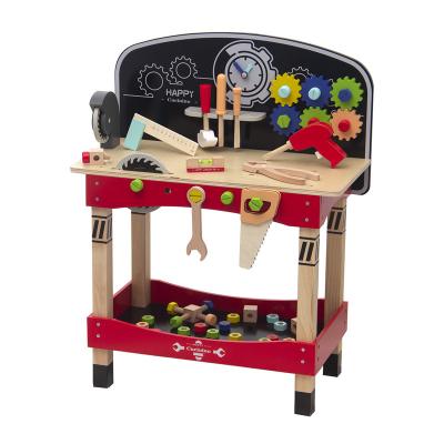 China TOY New Style Children's Garden Style Simulation Wooden Tool Cabinet Work Tool Bench Toy Mechanic Large Size Toolbox Set For Children for sale