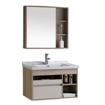 China Environmental Friendly Modern Wall Mounted Wooden Bathroom Vanity Set Mirror Cabinets With Sink For Hotel And Apartment for sale