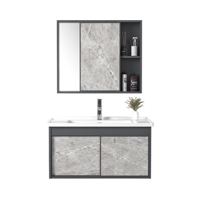 China Modern Environmental Friendly Sliding Door Bathroom Vanity With Mirror Cabinet Wall Hanging Cabinet With Ceramic Basin Aluminum Bathroom Cabinet for sale