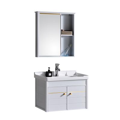 China Modern Design Bathroom Sink Cabinet Wall Mount Bathroom Waterproof Environmental Friendly Aluminum Luxury Vanity With Mirror Factory Direct Sale for sale