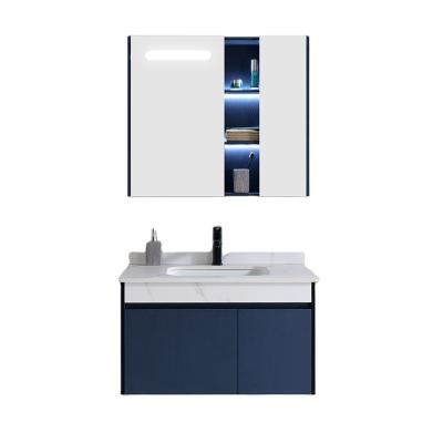 China Environmentally Friendly Blue Modern Lighting Environmentally Friendly Bathroom Basin Cabinet Bathroom Vanity Cabinets Wall Mounted Clearance Vanity for sale