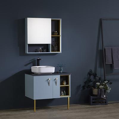 China Environmental Friendly Wood Ceramic Sink With Cabinet Waterproof Floor Standing Mirror Bathroom Vanity With Paint Bathroom Cabinet for sale