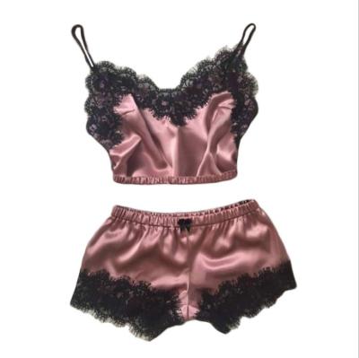 China QUICK DRY Ladies Satin Two Piece Shorts Set Sexy Women Summer Sleepwear Pajamas for sale