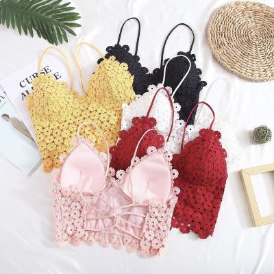 China Beautiful Flower Halter Bra Vest Tube Top Women Breathable Water Soluble QUICK DRY Upper Back Lower Strapless Bralette Lace Up Chest Wrap for sale