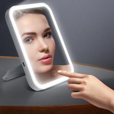 China Amazon Hit USB Rechargeable Lighted Vanity Led Lighted Travel To Make Up Mirror Desktop Makeup Mirror With Lights for sale