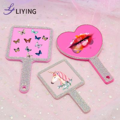 China Custom Hand Held Logo Packaging Mirror Private Label Lighted Handheld Makeup Mirror for sale