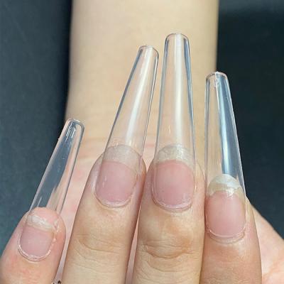 China Custom Label Easy Use 600Pcs Box Coffin Bag Stiletto Fake Nails Clear Natural Gel Tips XXL Long Full Cover Nails Ballerina Nail Tips for sale