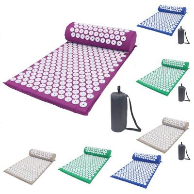 China Hot Sales Natural Cotton Linen Relieve Stress Body Pain Acupressure Mat Yoga Massage Acupressure Mat Back Neck Pillow Set for sale