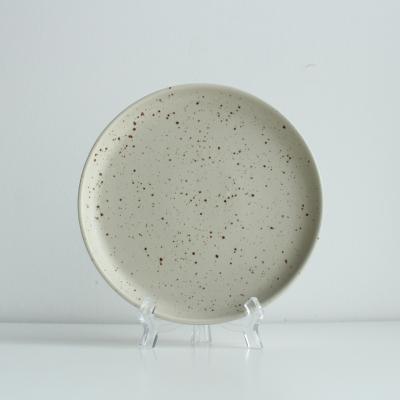 China Viable Wholesale Simple Unique Rustic Spots Customized Design 8 11 Inch Ceramic Round Dinner Dish Lunch Dish Set for sale